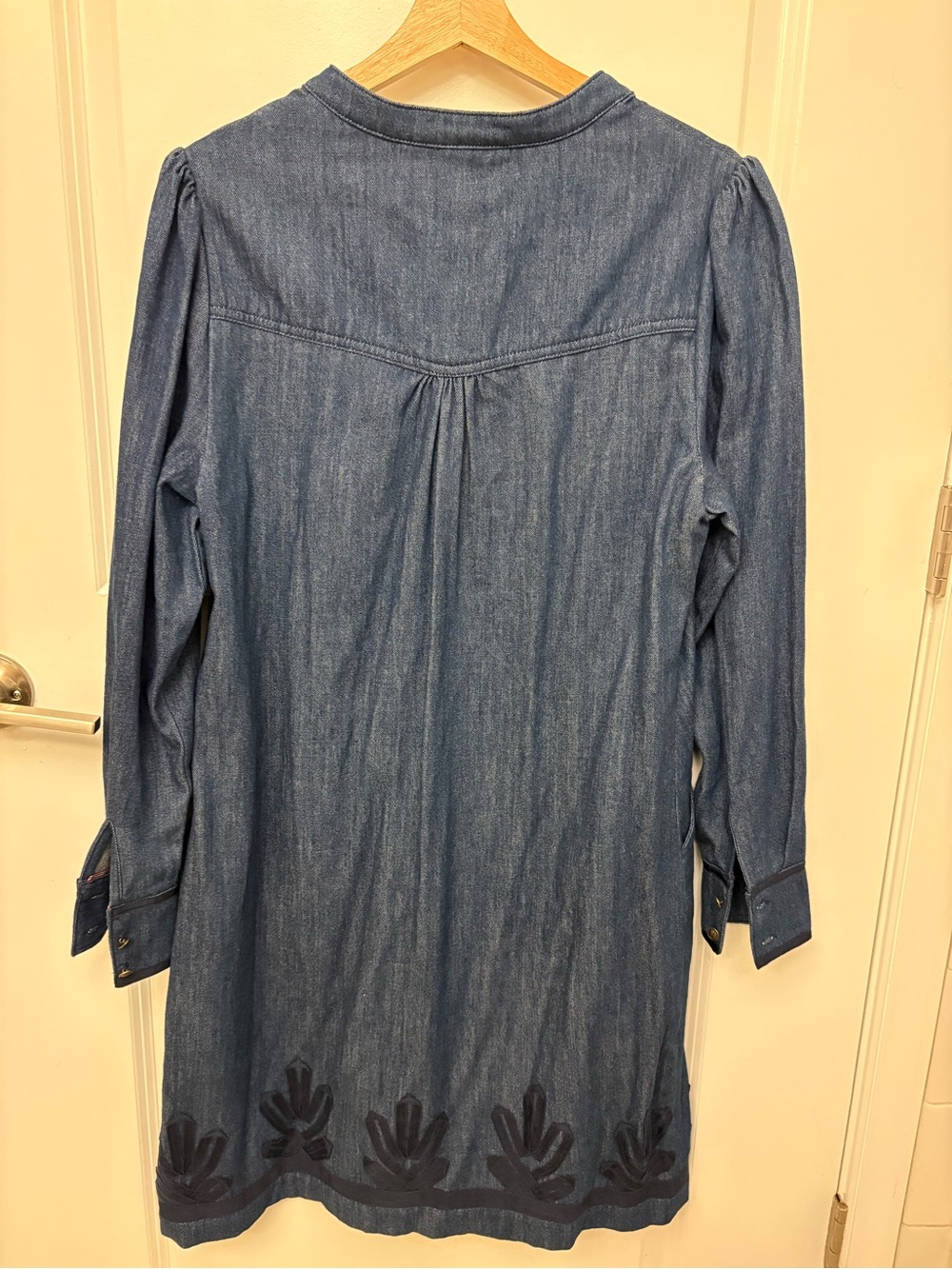 Boden Samantha Denim Dress US 12 Long Sleeve Embroidered Casual Midi Cotton - Picture 7 of 7